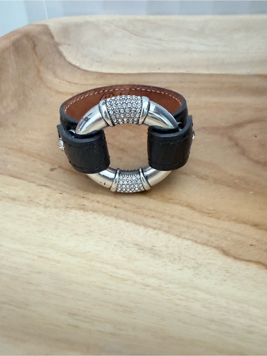 Brighton Jewelry - Brighton Black Leather Bracelet with Crystal-Accented Silver Ring